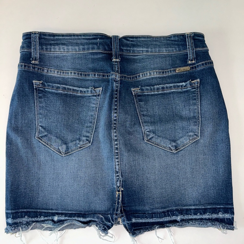 KanCan distressed raw hem‎ medium wash rear split jean mini skirt size Medium - Picture 7 of 13